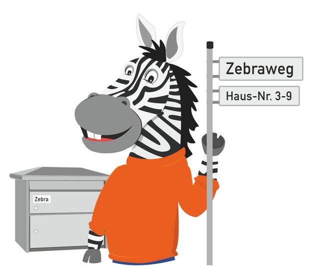 zebra mit zebrawegweise