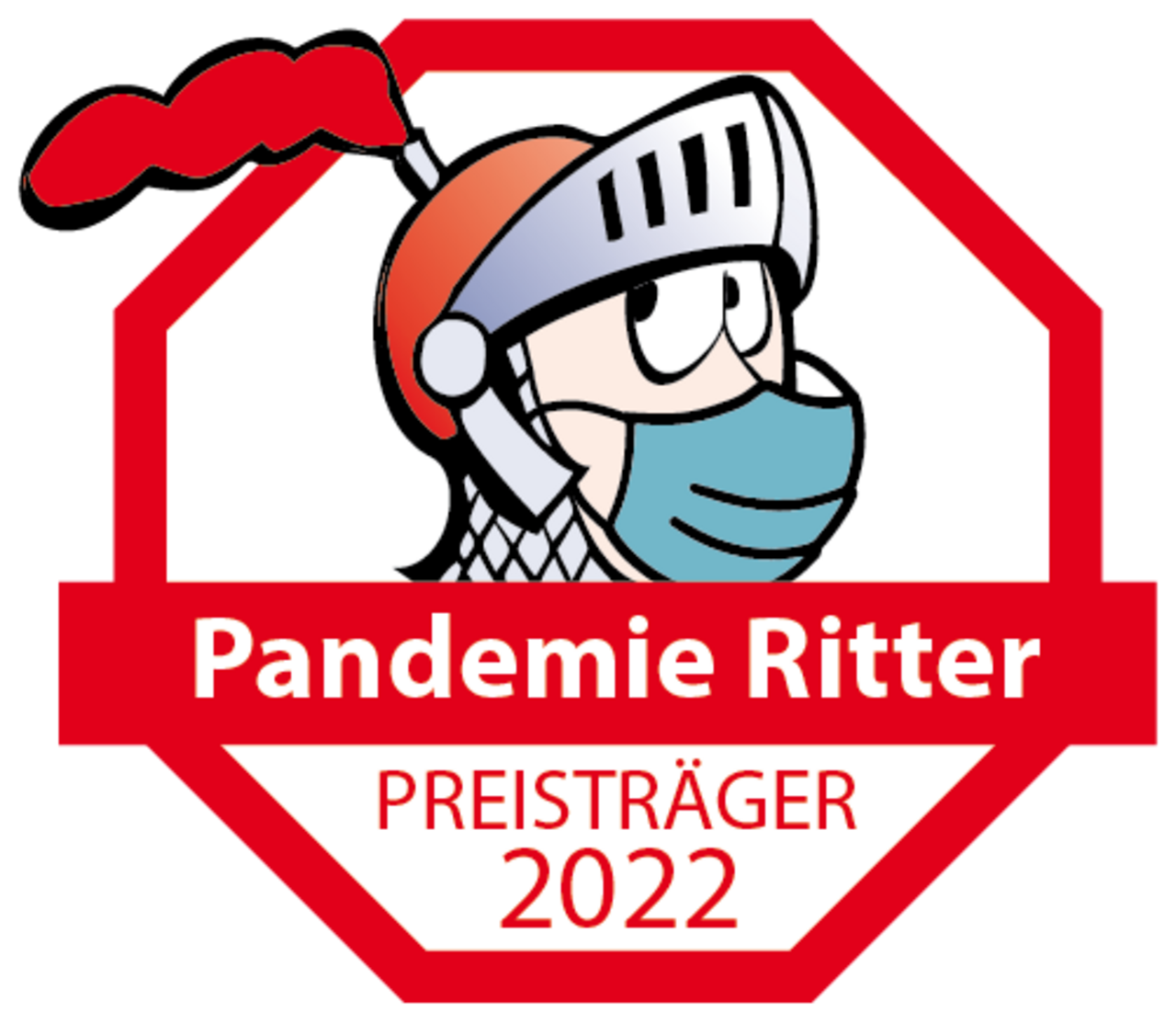 Abzeichen mit einem Ritter und der Aufschrift 'Pandemie Ritter Preisträger 2022.